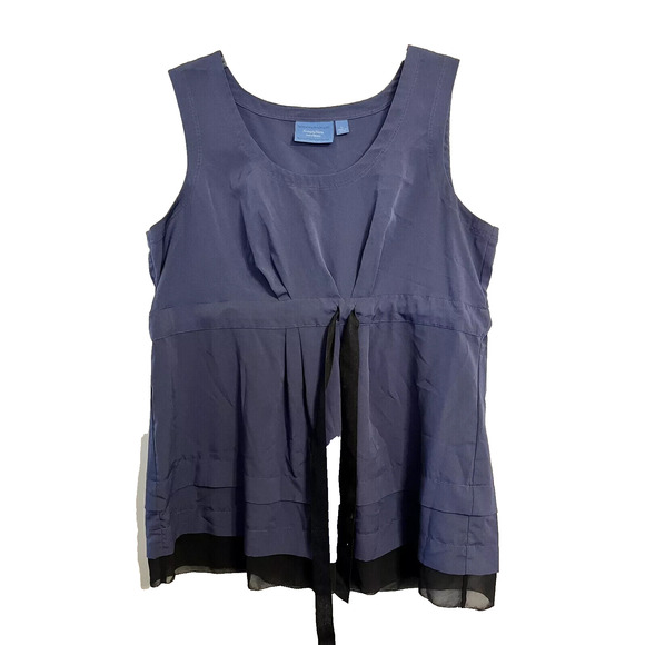 SIMPLY VERA Wang Size Large Navy Blue Poly Blouse Pleat Tie Decor Women's $48 - Picture 2 of 11